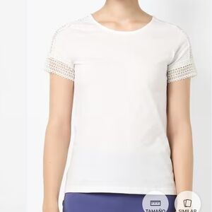 LOFT Ivory Crochet Sleeve Top